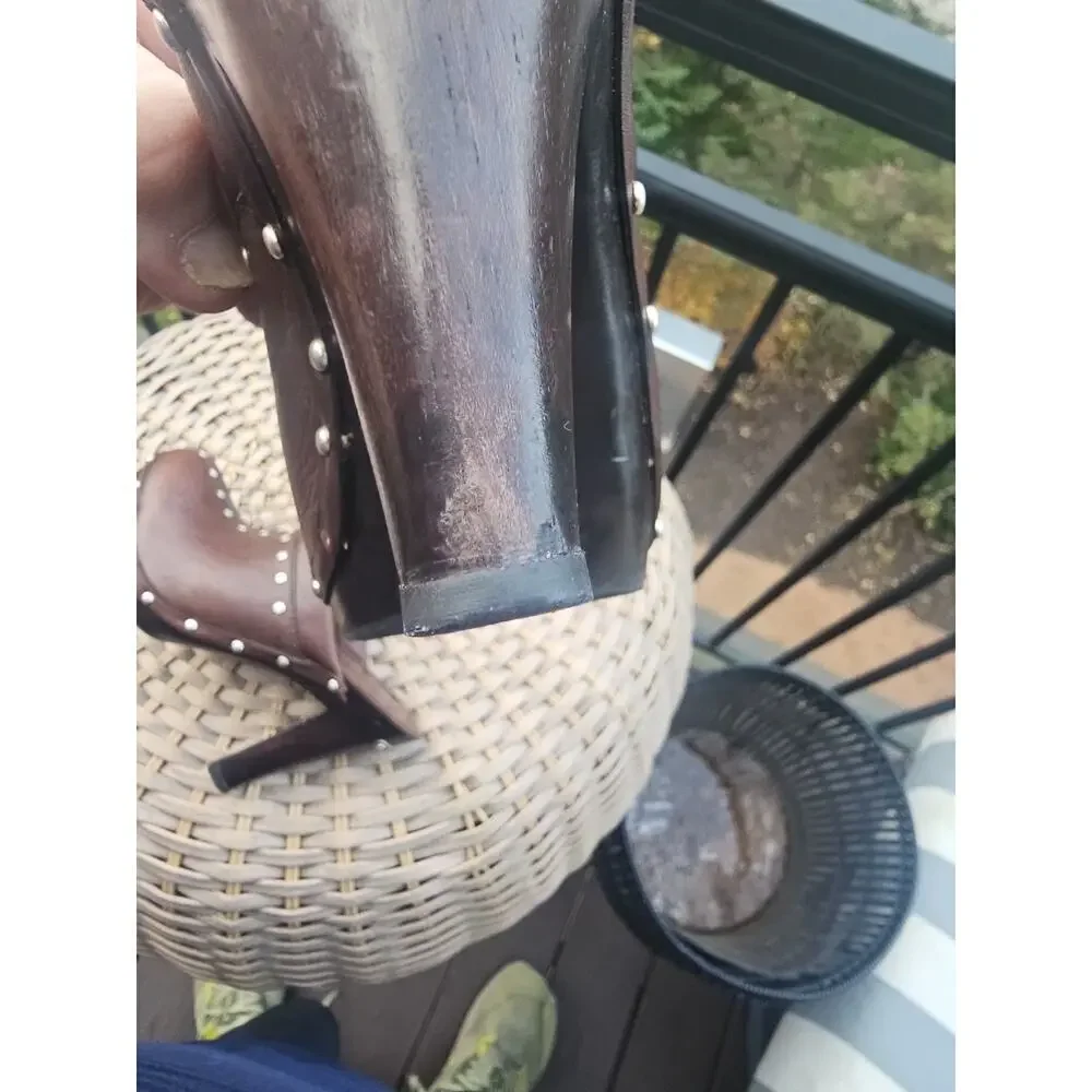 MICHAEL KORS Clogs ASTOR Heels Brown w Silver Studs MK Slip On US 6 $215